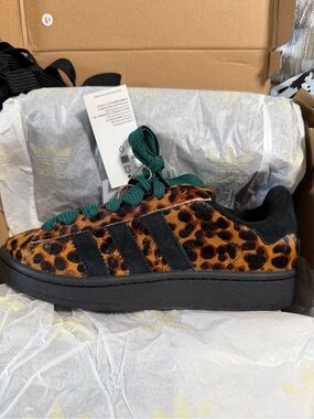 adidas Leopard Print Sneakers with Green Laces